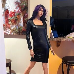 Sexy bodycon mini faux leather S Black Long Sleeve Dress nwot